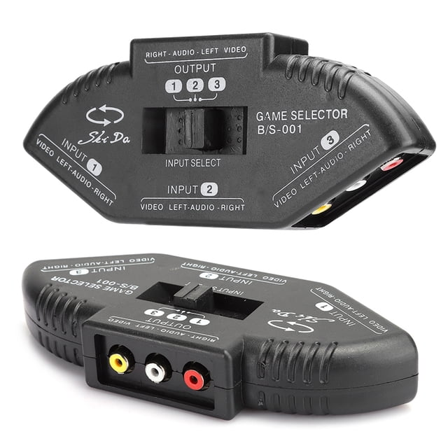 Interruptor divisor de audio y vídeo 3 en 1 con cable av negro para dvd vcd vcr tv juego de television