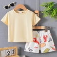 thumbnail image 2 of Toddler Clothes for Boys Children's Spring Summer Cotton Round Neck Print Short Sleeve Casual 6 12 18 24Months 2T 3T T shirt + Drawstring Pants Boy Sweat Outfit 2-Piece Set, 2 of 7