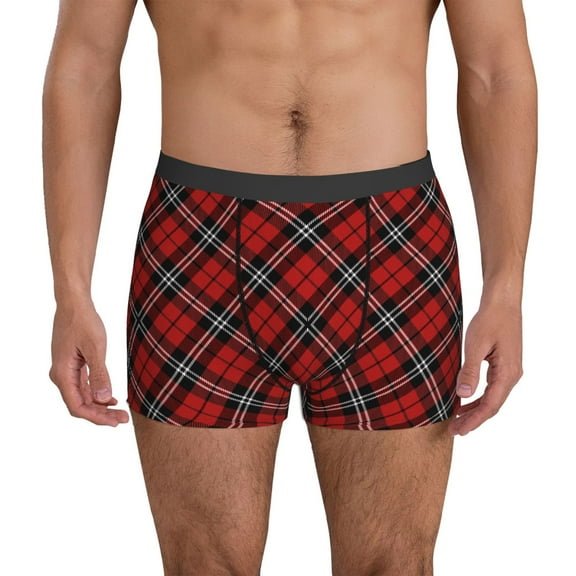 Mens Underwear Boxer Briefs - Scottish checkered black red plaid Comfort Breathable men's boxer briefs with Flex Waistband