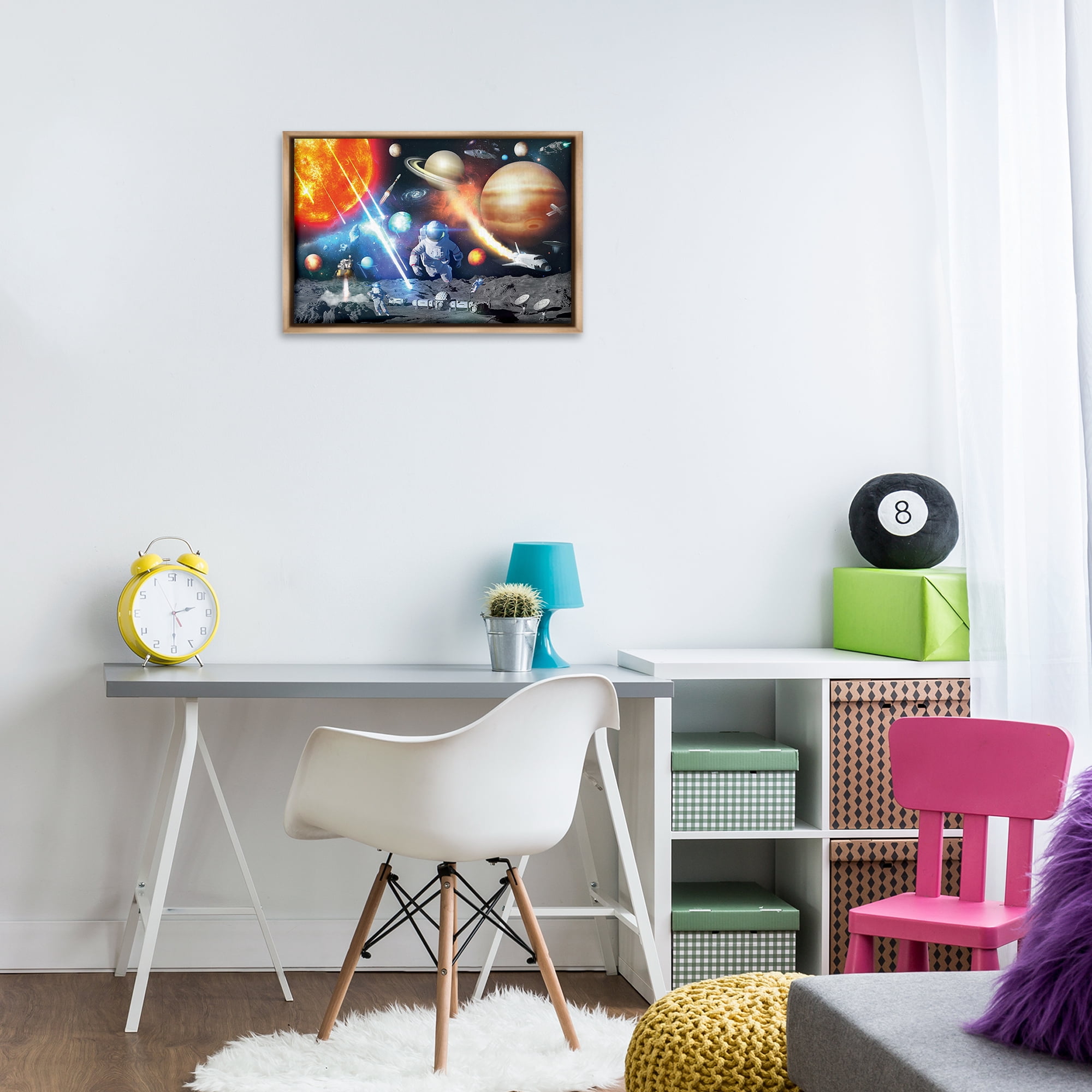 Stupell Industries Space & Astronauts Collage Astrology & Stars Painting Brown Floater Framed Canvas Art Print Wall Art, 25 x 17