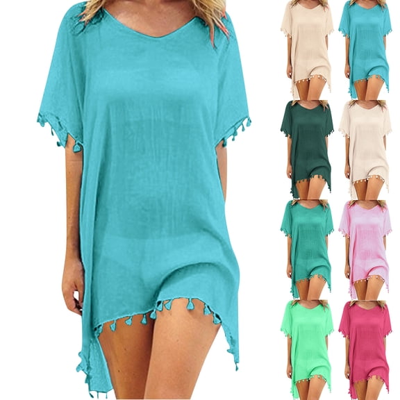 TGPMGRZ Beach Bathing Suit Cover Ups for Swimwear Women Swimsuit with Chiffon Tassel Beach Holiday Purple, One Size