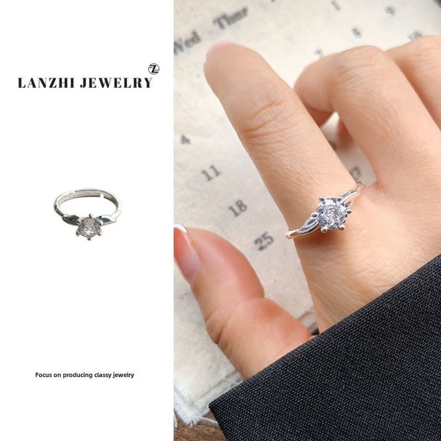 Anillo que no se decolora, anillo abierto de lujo ligero de moda femenina, joyería de circonita, anillo de plata esterlina 925