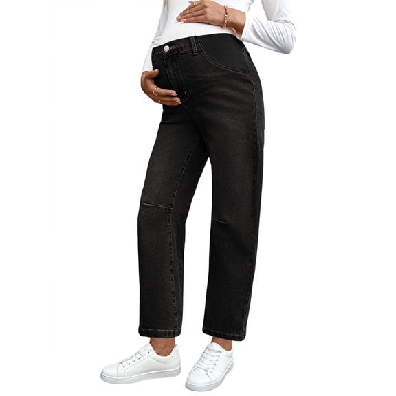 DOKOTOO Women's Maternity Jeans Elastic Waist Baggy Barrel Jeans Side Panel Loose Denim Stretch Pants for pregnancy women