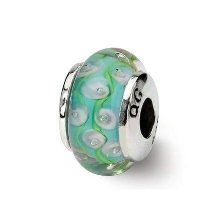 - Mia Diamonds Solid 925 Sterling Silver Reflections Kids Green Blue Hand-blown Glass Bead