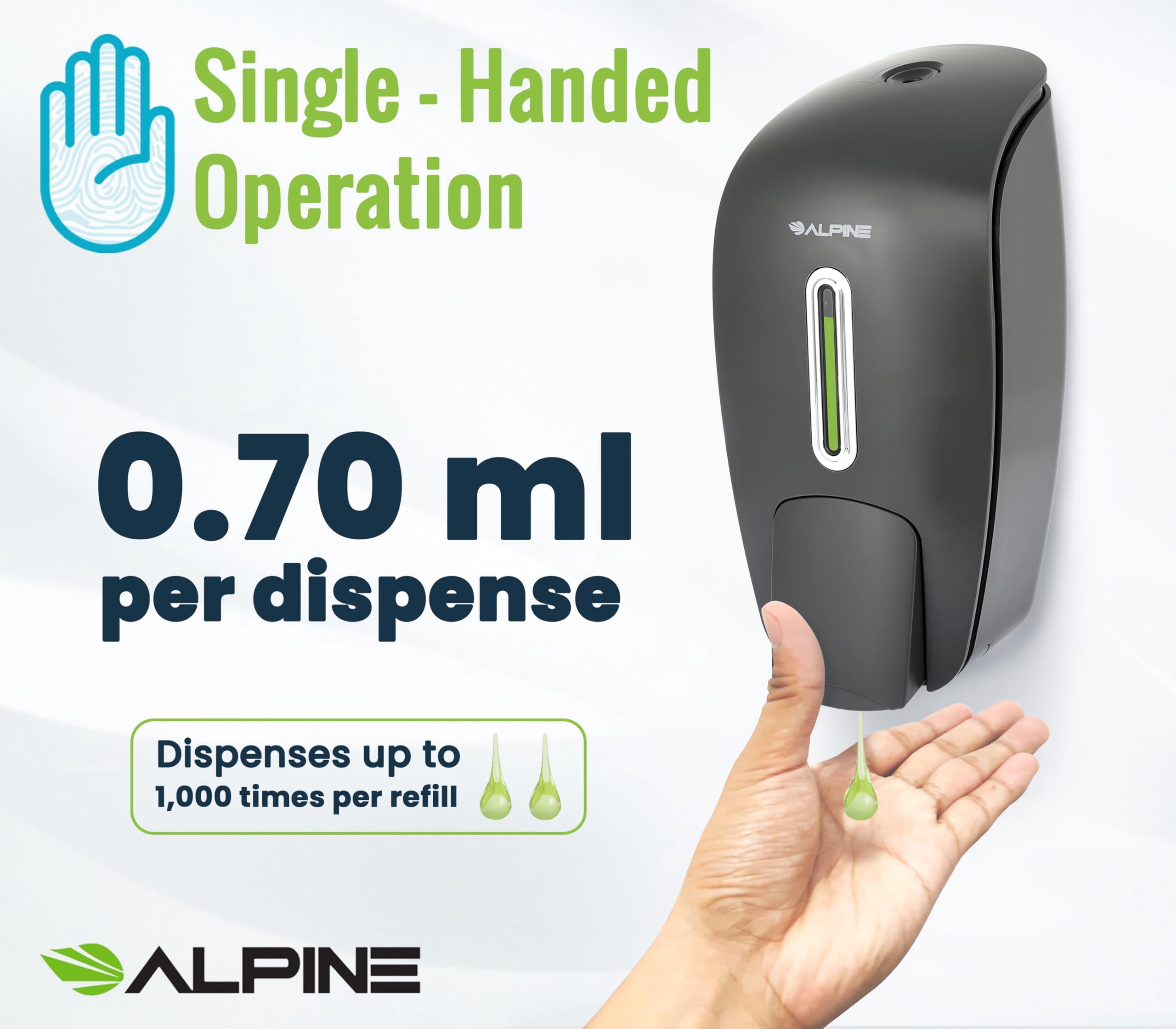 Alpine Manual Soap Dispenser Wall Mount - Commercial Soap Dispenser Wall Mounted for Liquid Soap & Hand Sanitizer Perfect for Bathroom, Kitchen, Refillable 800 ml Capacity (Grey)