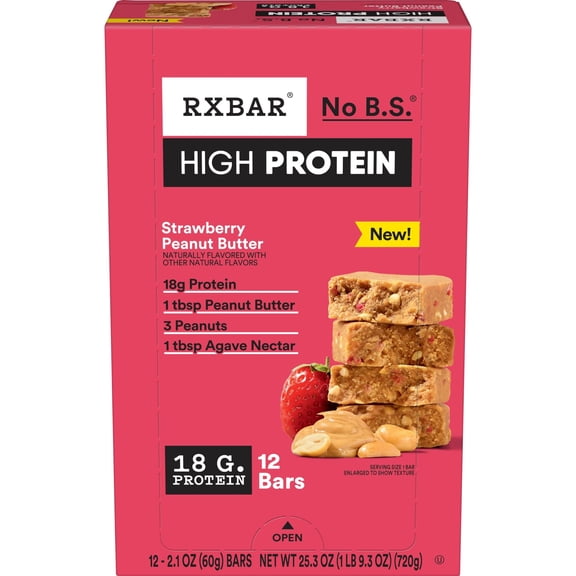 RXBAR High Protein Bars, Gluten Free, Protein Snacks, Strawberry Peanut Butter, 25.3oz Box (12 Bars)