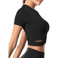 thumbnail image 4 of Femmes Col Rond Crop Top Ventre Crossover Manches Longues Ou Manches Courtes Sports Sh, 4 of 5