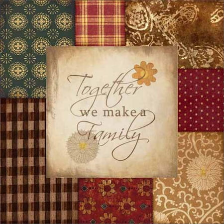 - Together Family Americana Folk Patchwork Primitive Pattern Inspirational Painting Red & Tan Canvas Art by Pied Piper Creative