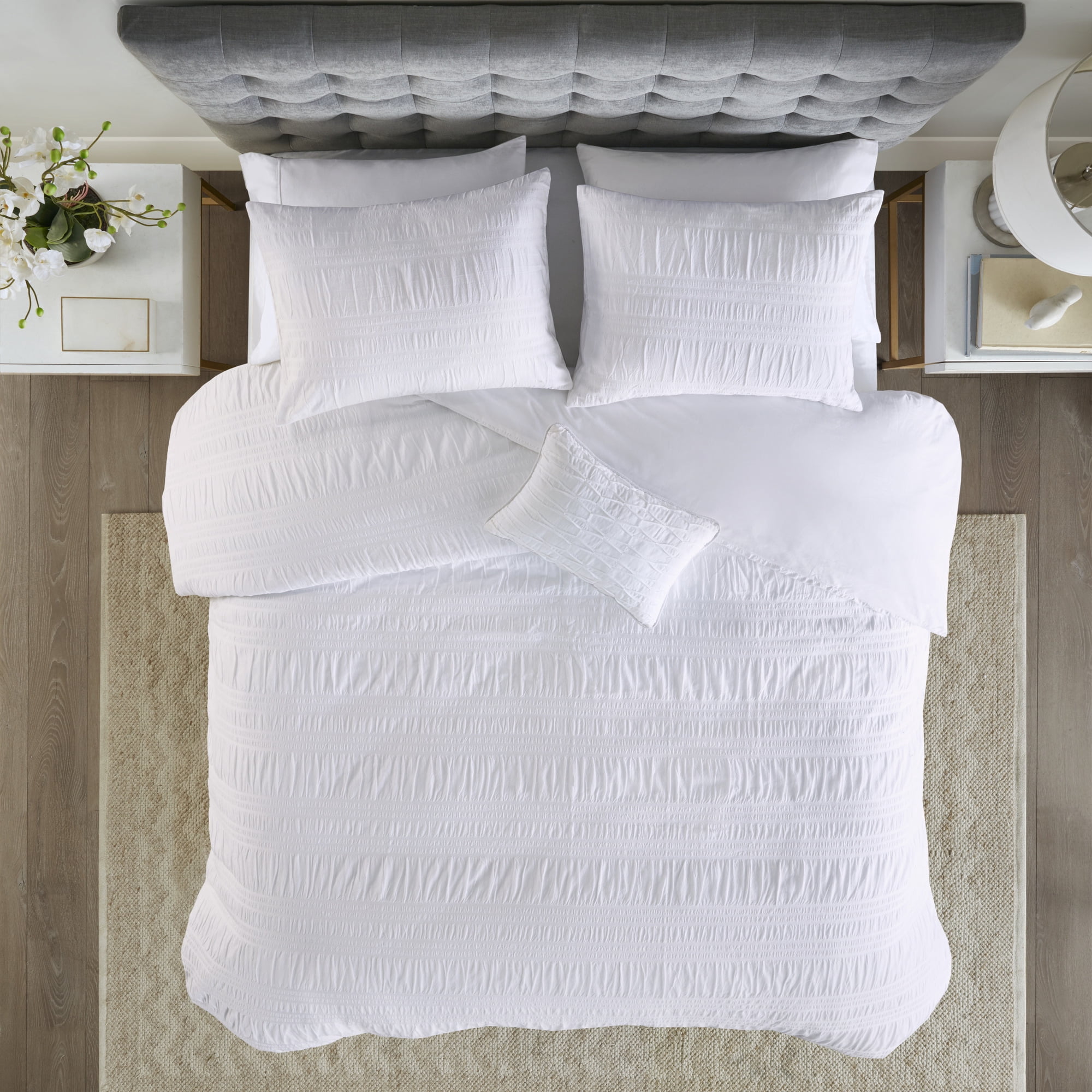 Madison Park Nicolette California King 4 Piece Cotton Seersucker Duvet Cover Set - White