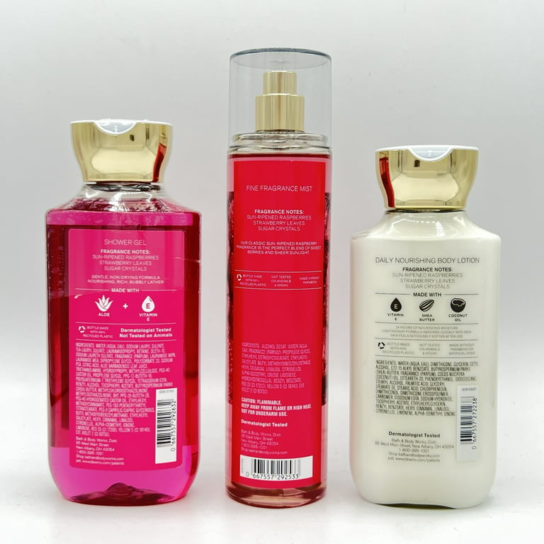 Bath & Body Works Sun-Ripened Raspberry 10oz Shower Gel, 8oz Fine Fragrance  Mist and 8oz Body Lotion 3-Piece Bundle 
