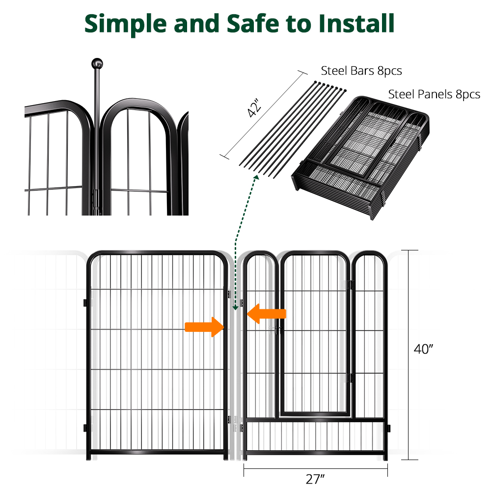 PawGiant Dog Playpen 8 Panels 40Inch Heavy Duty Dog Pen Pet Fence ...