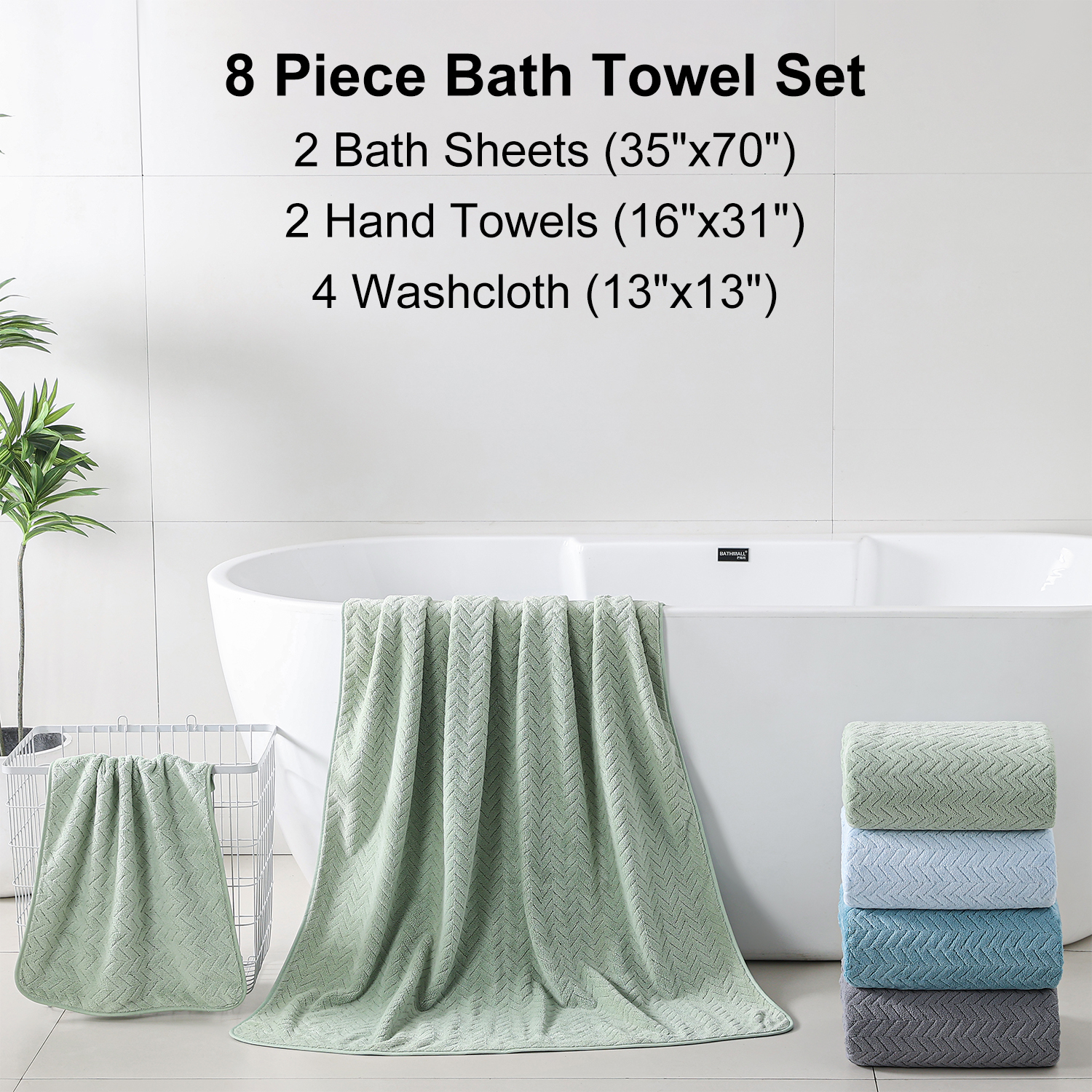 Beartech 8 Piece Bath Towel Set |2 Oversized Large Bath Towels Sheet, 2 Hand Towels & 4 Washcloths| Ultra Soft Towel Set Highly Absorbent Quick Dry Hotel Towel Collection