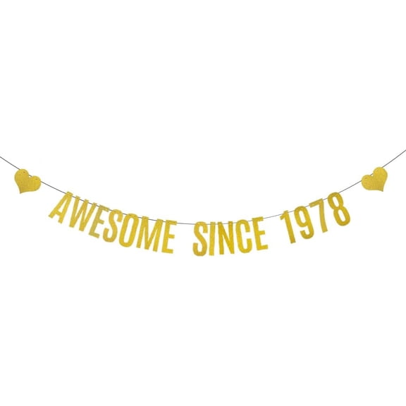Gold Glitter Banner for 47th Birthday Party Decorations Supplies,Pre-Strung, Glitter Gold Paper Banner Bunting Sign Photo Props,Awesome Since 1978