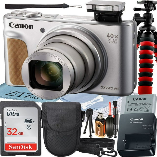 Canon PowerShot SX740 HS Digital Camera (Silver) with 40x Optical Zoom Lens + SanDisk 32GB Memory Card + Case + ZeeTech Advanced Bundle