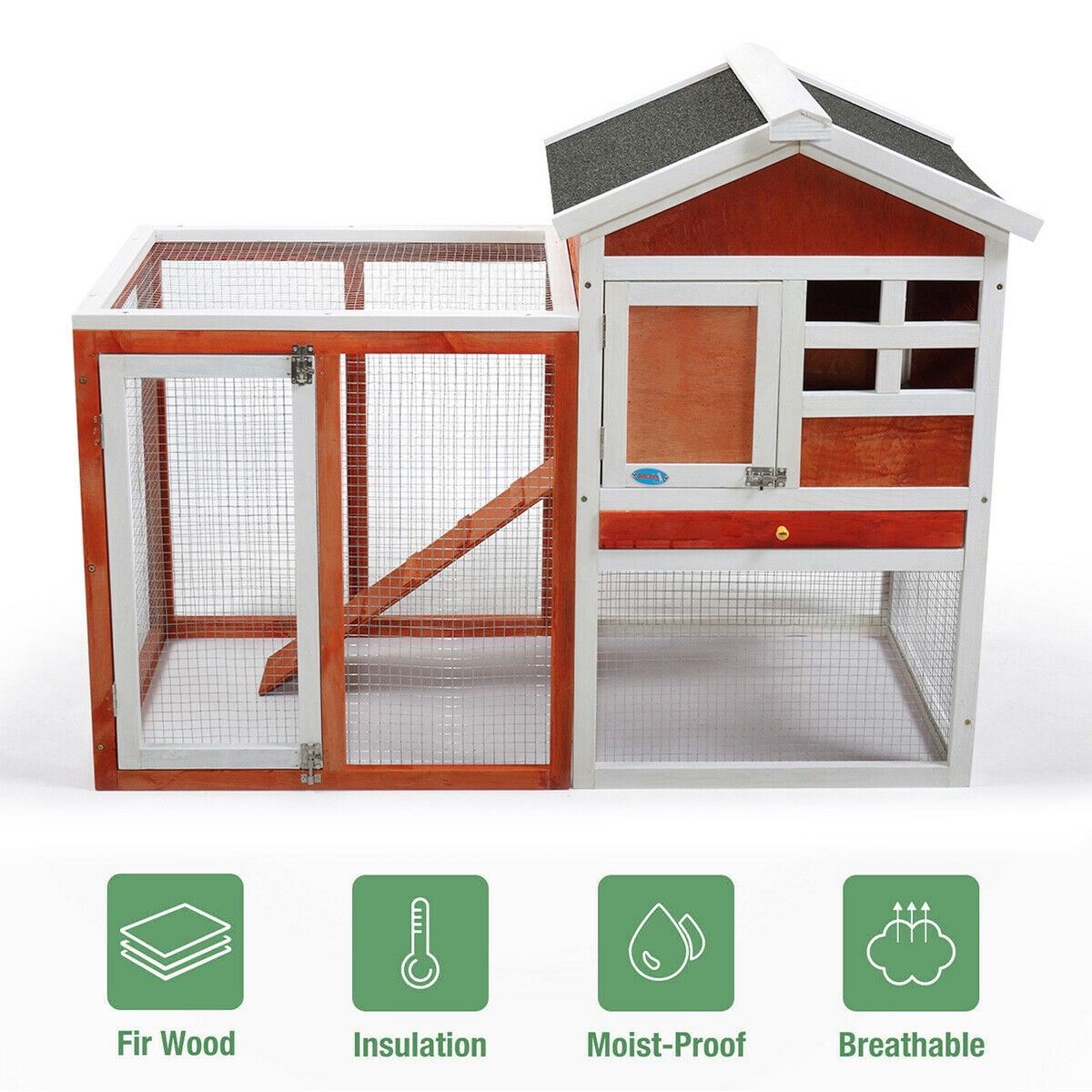 Kepooman Wooden Large Rabbit Hutch with Nesting Box, Red Kepooman Wooden Large Rabbit Hutch with Nesting Box, Red