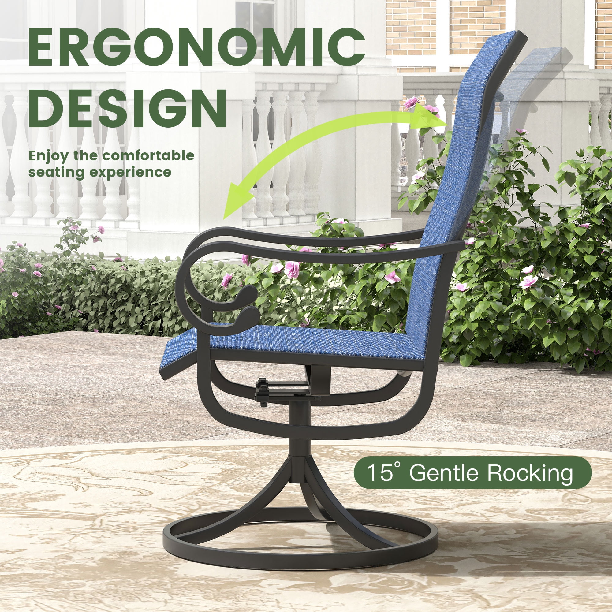 Vicllax Outdoor Dining Chair Patio Swivel Chairs Set of 6 Rocking Metal Textilene Fabric, Blue