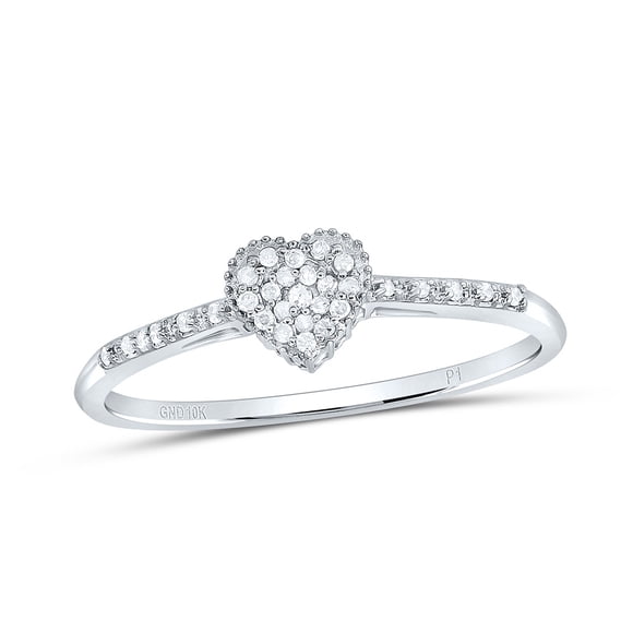 10kt White Gold Womens Round Diamond Slender Dainty Heart Ring 1/12 Cttw