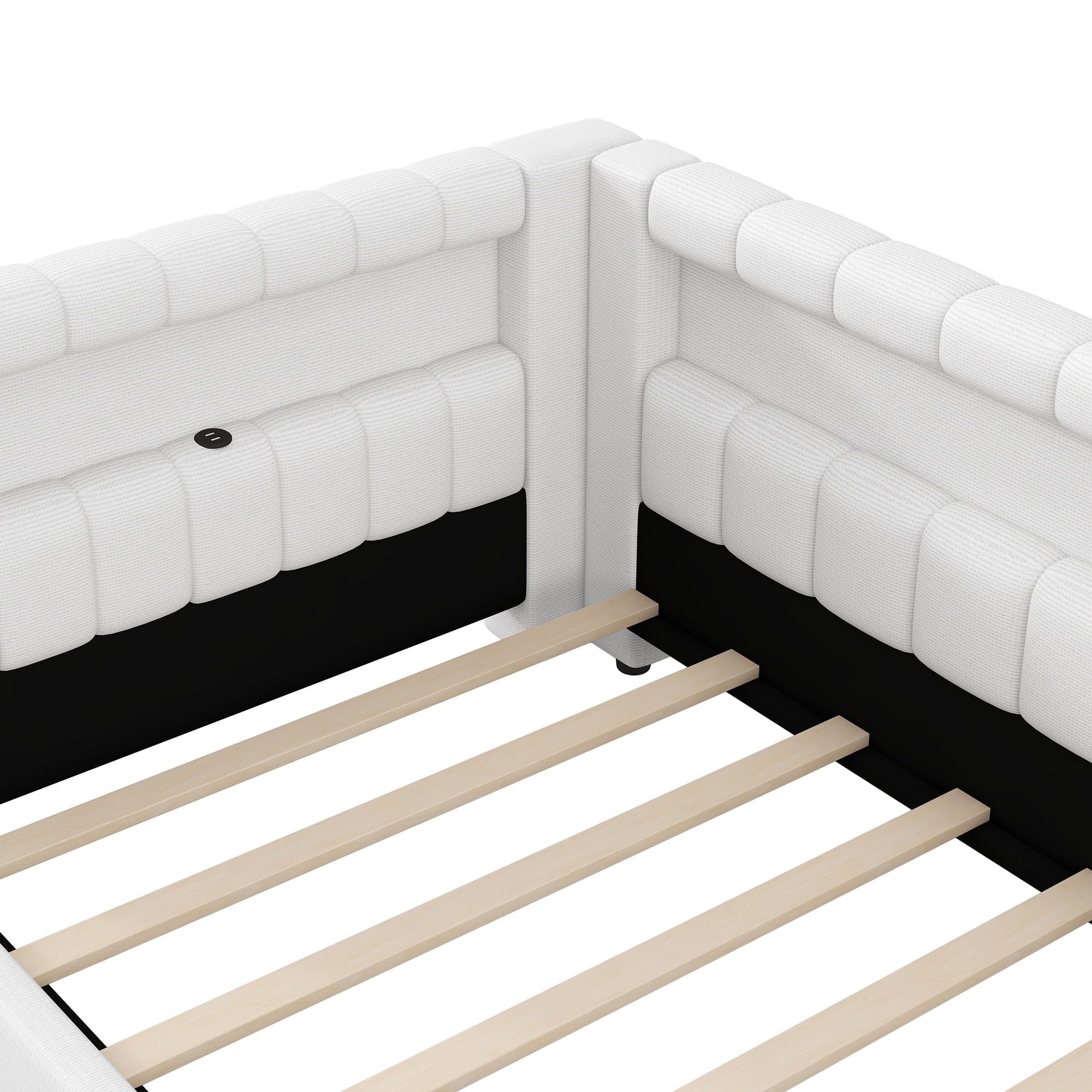 Euroco Upholstery Twin XL Platform Bed with LED Light and USB Ports, White