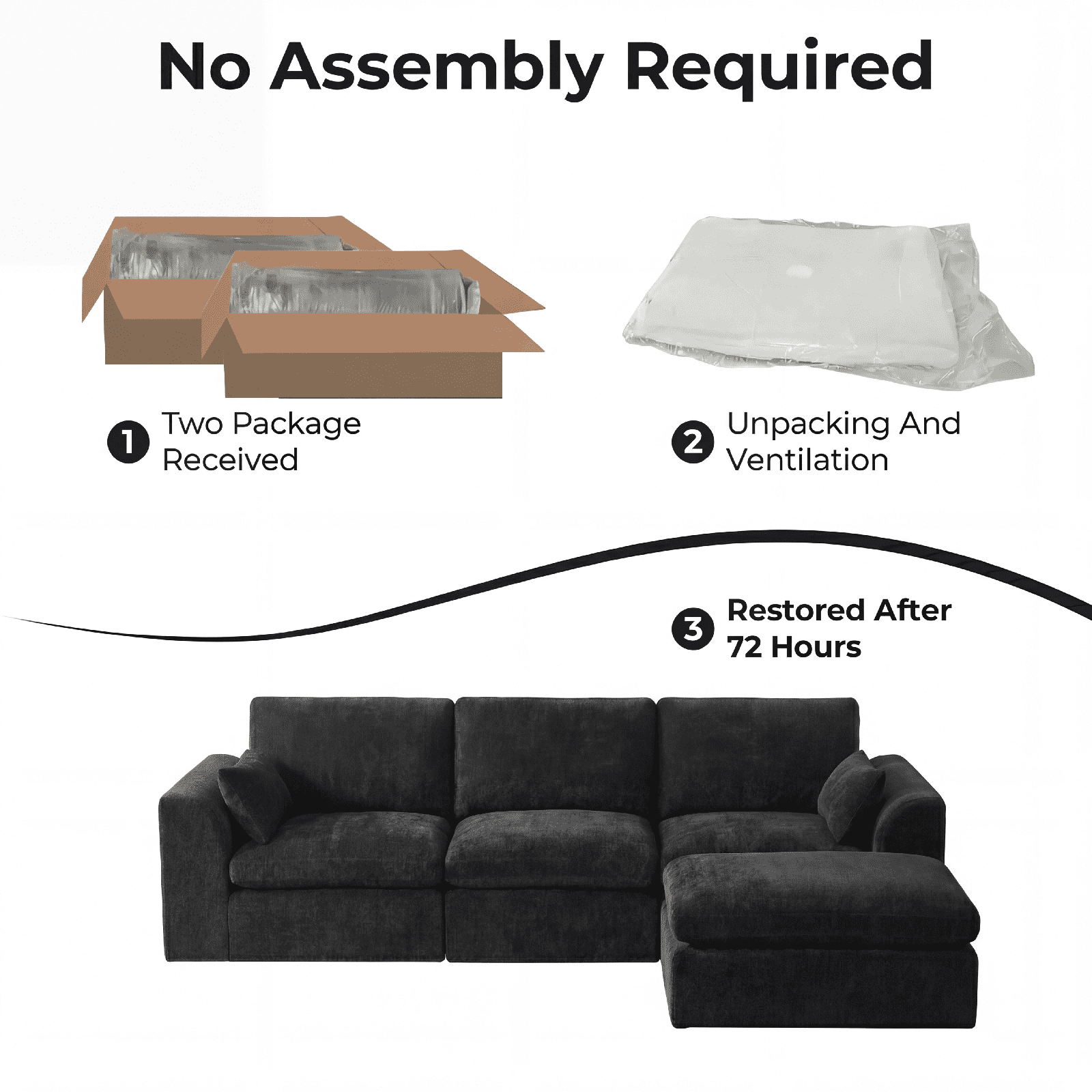 Cubente 108" Cloud Sectional Couch, Boneless Couch, L Shaped Couch with Ottoman, Chenille Modular Sofa for Living Room
