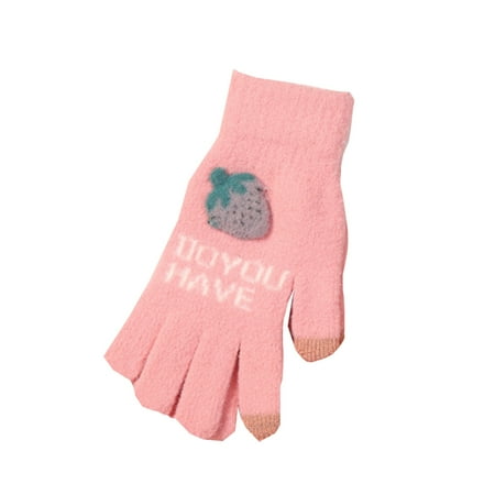 

None Children Woollen Gloves Winter Cute Warm Gloves Jacquard Embroidered Strawberry Finger Sports Gloves Girls Bulk Kids Gloves