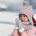 thumbnail image 6 of ZOELNIC Kids Winter Beanie Earflap Hat Scarf Gloves Set Toddler Knit Pom Printted Cap Neck Warmer Fleece Mittens for Girls Boys Pink, 6 of 6