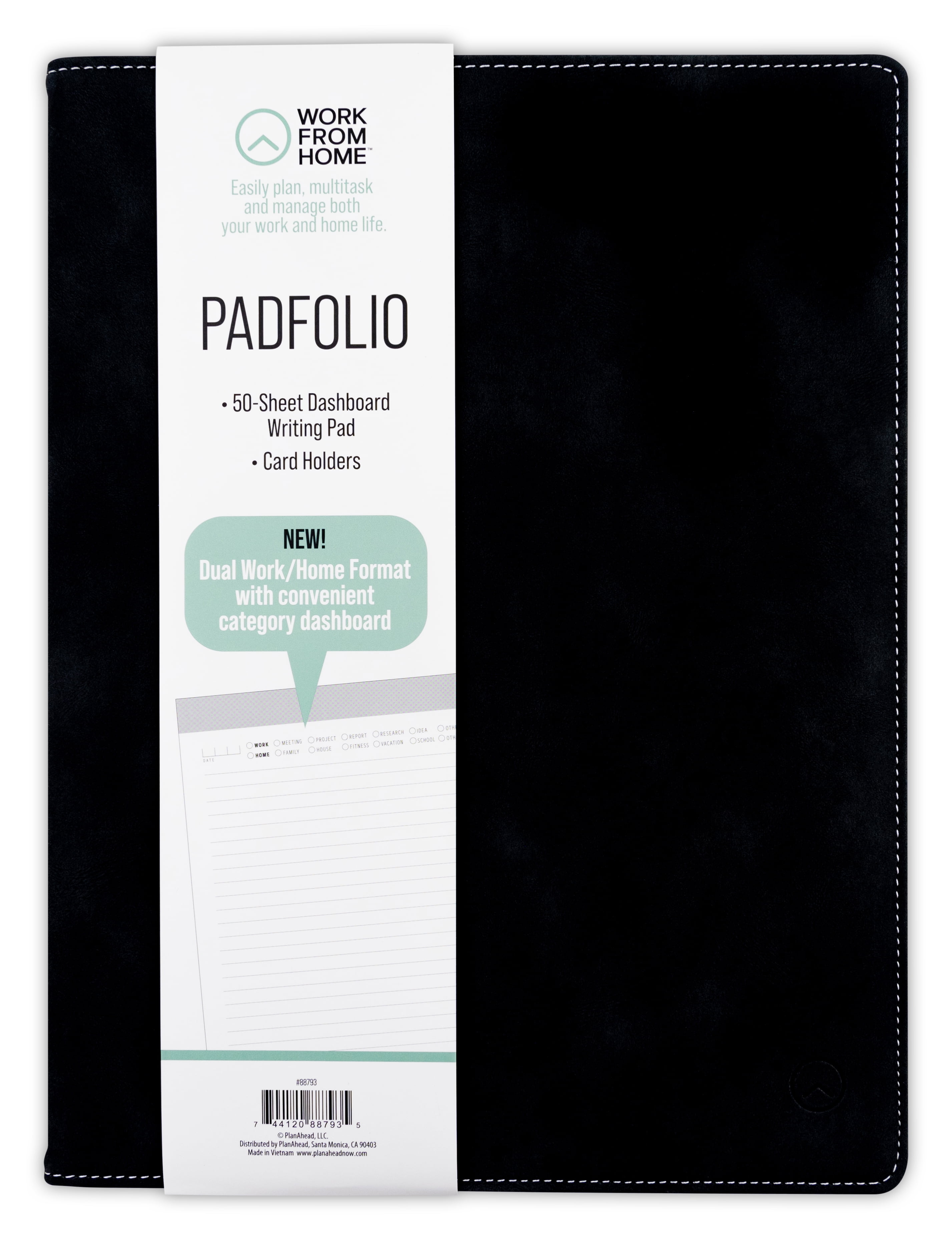 WORK FROM HOME Padfolio with Writing Notebook, 9.75' x 12.25', Black