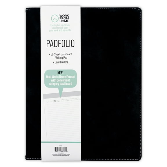 Work From Home Padfolio with Writing Notebook (9.75" x 12.25") Black