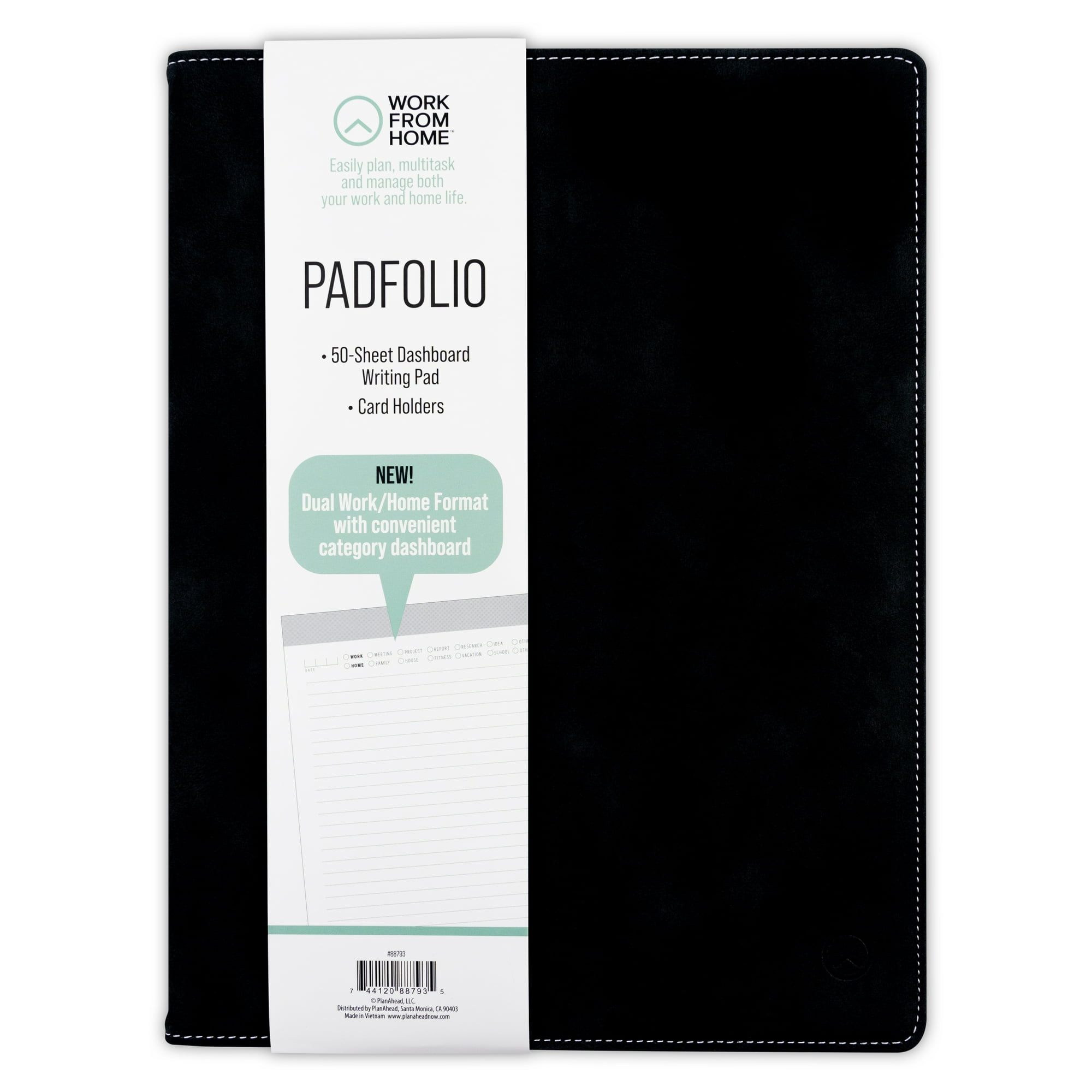 Work From Home Padfolio with Writing Notebook (9.75" x 12.25") Black