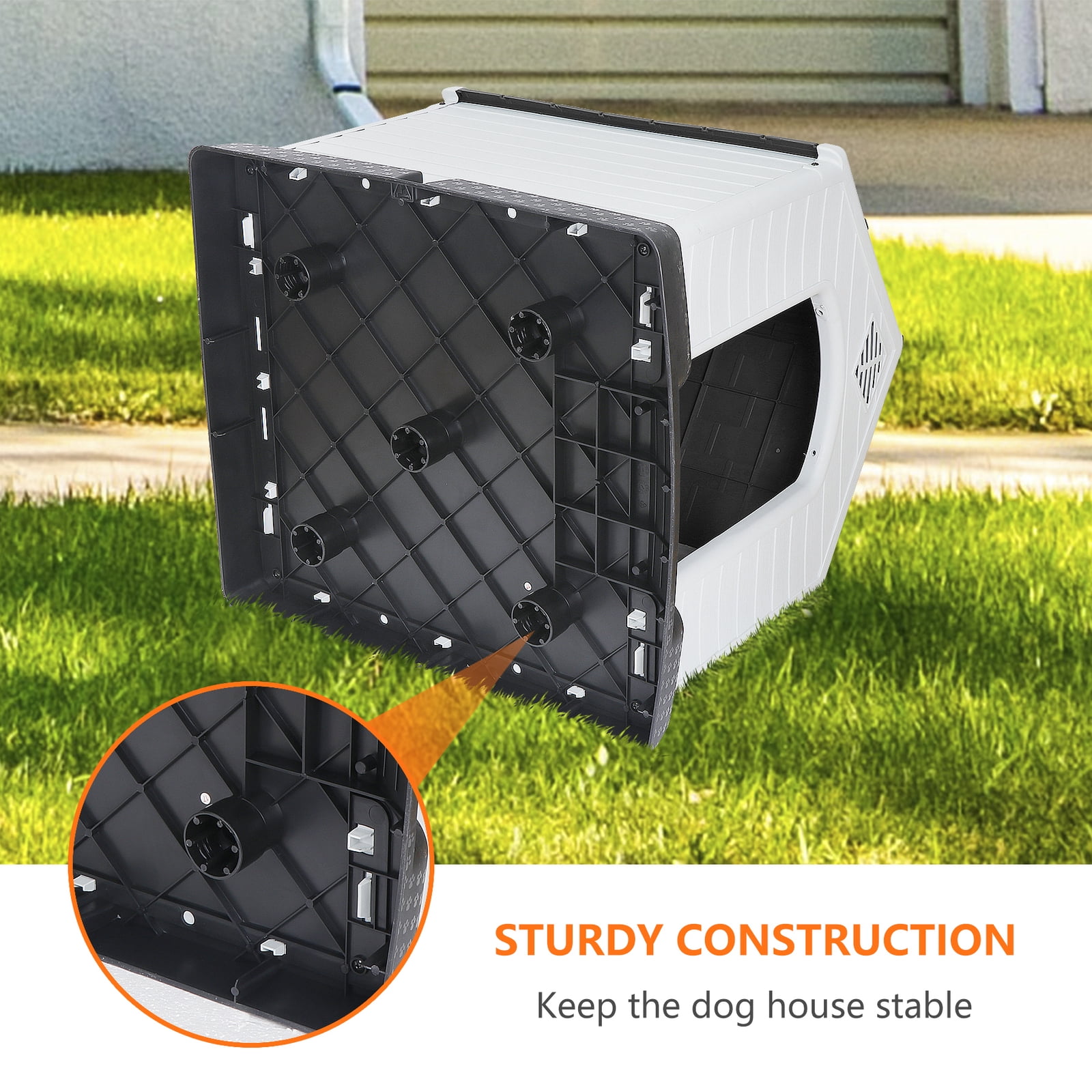 32 Inch Large Plastic Dog House, Dog Kennel Outdoor Waterproof Doghouse Casas para Perros, Puppy Shelter Elevated Floor and Air Vents Igloo Dog House, for Small Medium Large Dogs Outdoor Indoor, Grey