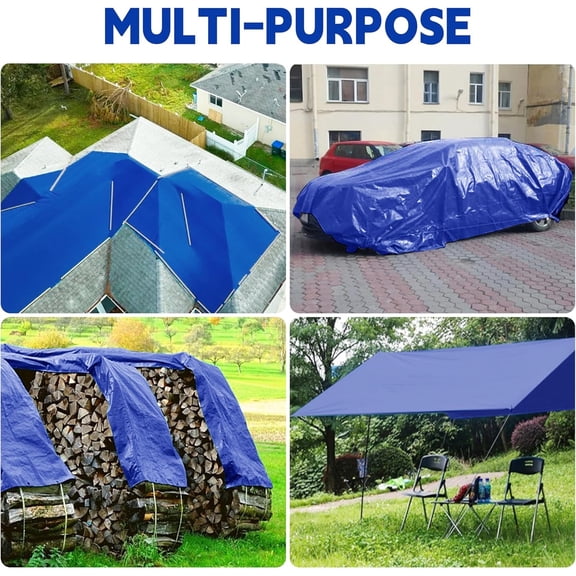 Tarp 20x40 ft 100% Waterproof Uv Resistant High Durability Multipurpose 5mil Blue Tarp for Covering Courtyards, Cars, Camping, Gardens