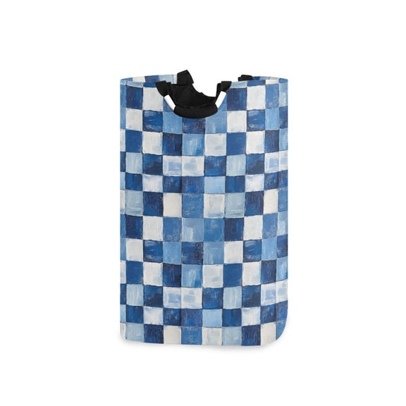 Yayeee Freestanding Laundry Hamper with Handle Collapsible Large Storage Basket for Clothes, Blue and Gray Plaid Pattern