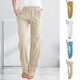thumbnail image 3 of Women's Wide Leg Palazzo Pants Loose Linen Drawstring Cropped Pants Trousers, 3 of 5