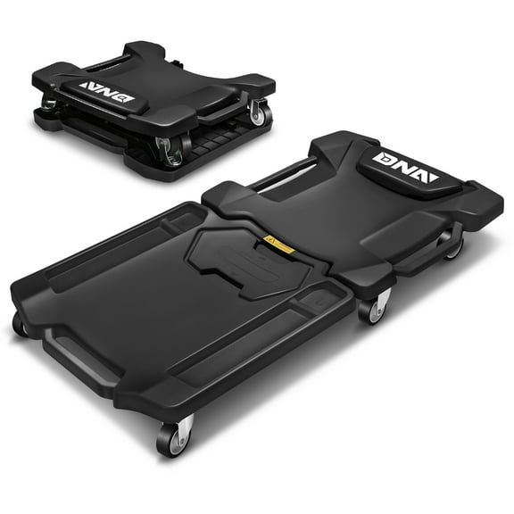 DNA Motoring Foldable Low Profile Creeper for For Auto Mechanics Garage Stool Rolling Black