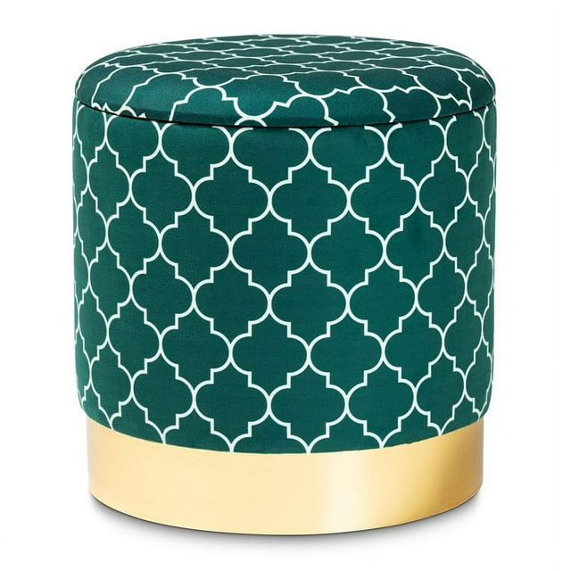 Baxton Studio Serra Ottoman de Rangement en Velours Vert Sarcelle à Motif Quatrefoil
