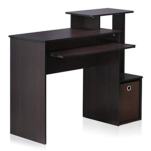 Furinno 12095DWN Econ Multipurpose Home Office Computer Writing Desk w/Bin, Dark Walnut Dark Walnut