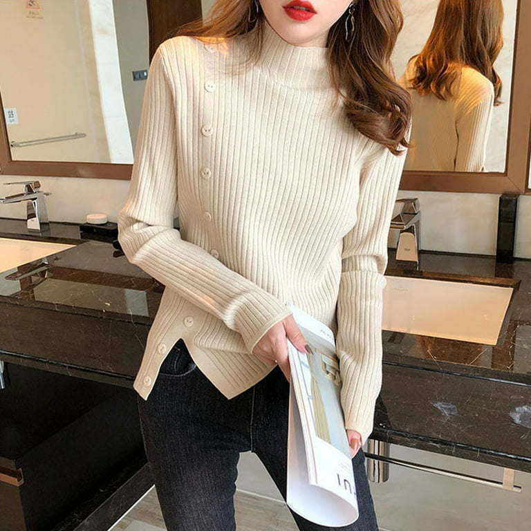 DanceeMangoo Womens Turtleneck Sweaters Pullover Korean Fashion