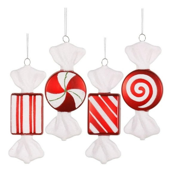 Pemberly Row 6" Plastic Candy Christmas Ornaments in Red/White (Set of 4)