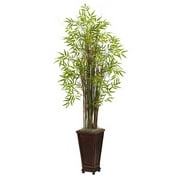 Nearly Natural 5.5' Green Grass Bamboo Artificial Plant with Decorative Planter