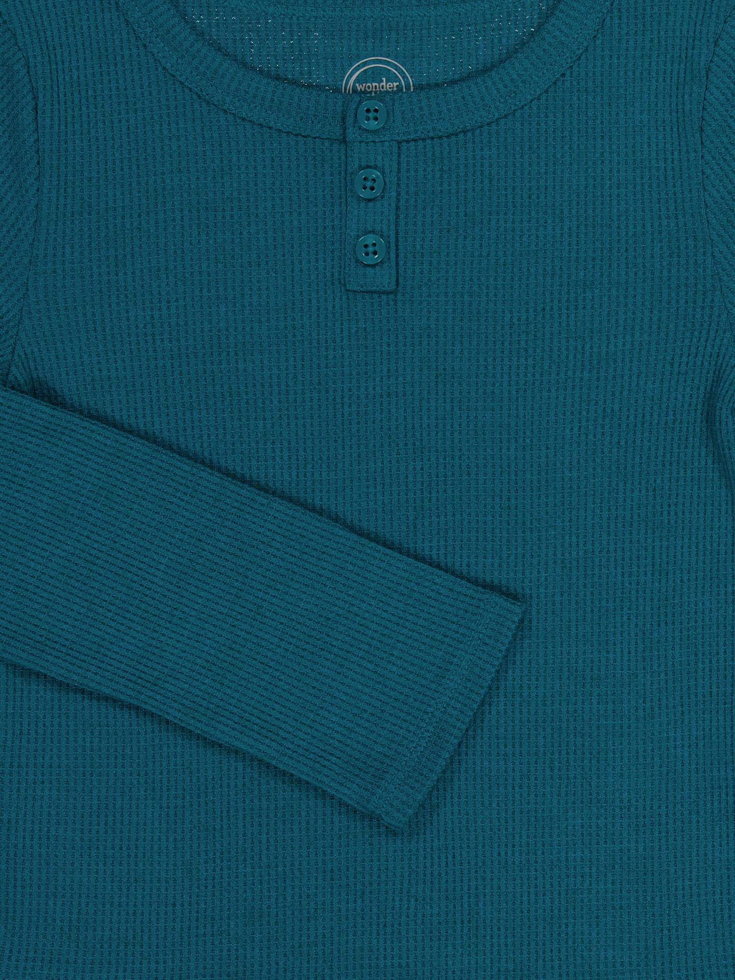 Wonder Nation Girls Long Sleeve Waffle Henley Knit Top, Sizes 4-18 & Plus