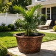 thumbnail image 3 of mdesiwst Flower Pot Thickened Resin Decorative Planter with Drainage Holes Large Capacity Bronze Embossed Outdoor Garden Flower Pot, 3 of 8