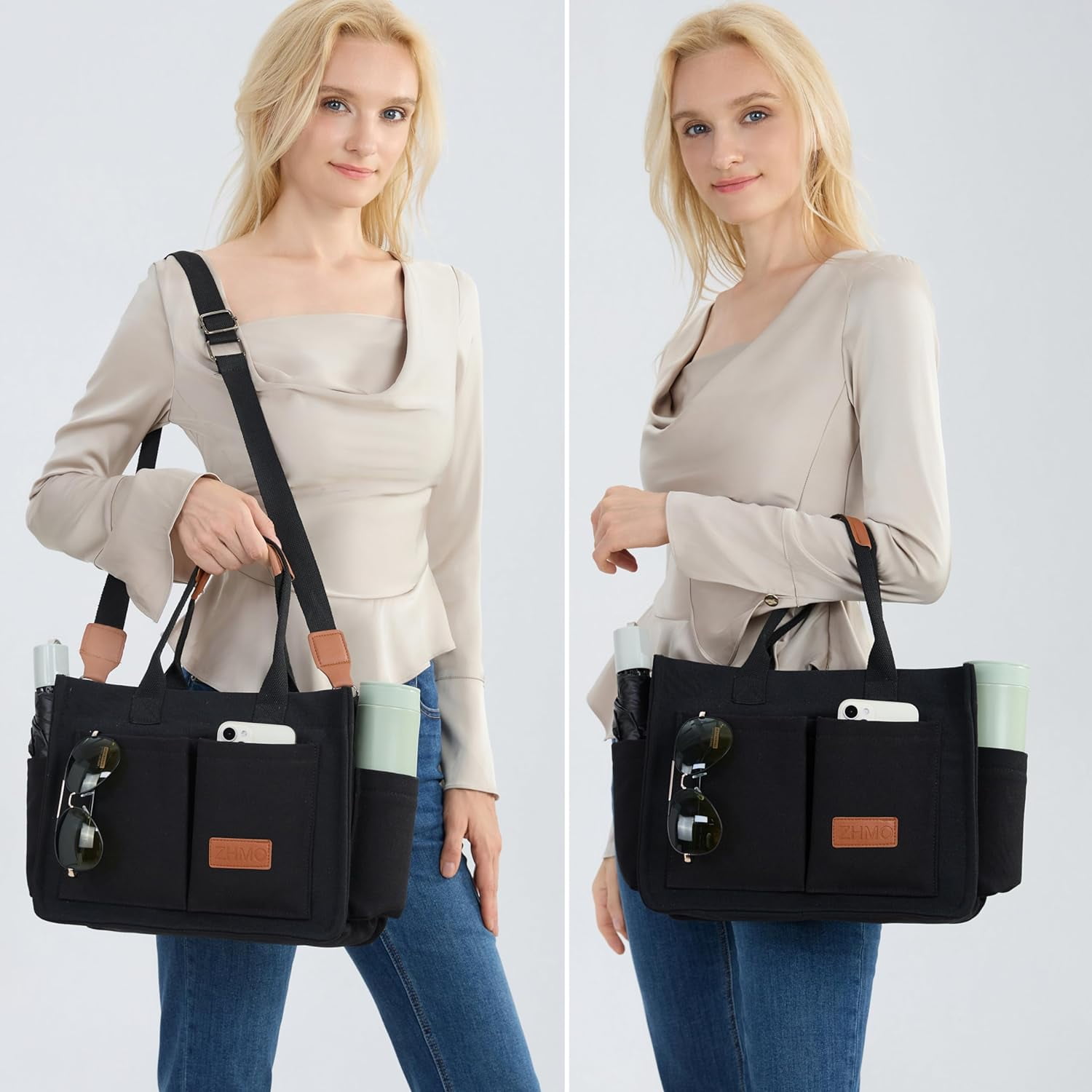 Large Canvas Tote Bag for Women With Pockets,Laptop Crossbody Purses Everything Everyday Bag Handbags for Work Beach