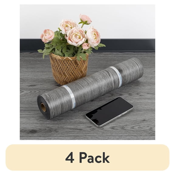 (4 pack) Lxcreat Vinyl Flooring Peel and Stick Roll Thicken Self Adhesive Dark Gray Vinyl Floor Wood Flooring Wood Grain Floor 118-in x 15.7-in