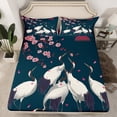 thumbnail image 2 of Feelyou Chinese Crane Animal Queen Sheet Sets, Tokyo Cherry Blossoms Flat Sheet, Japanese Artwork Style Queen Fitted Sheet, Lightweight Room Decor, 4-Piece, 2 of 7