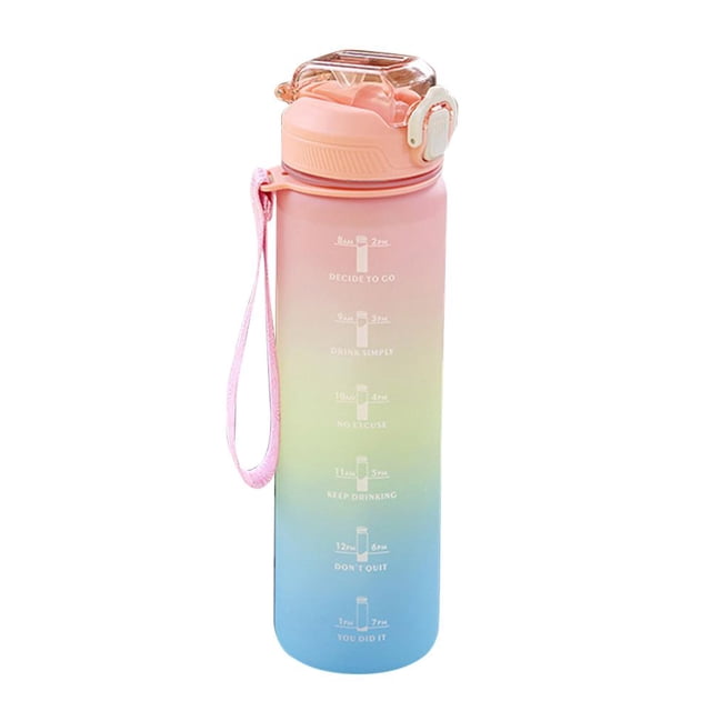 Botella de agua de plástico con marcador de tiempo Copa deportiva a prueba de fugas (rosa)