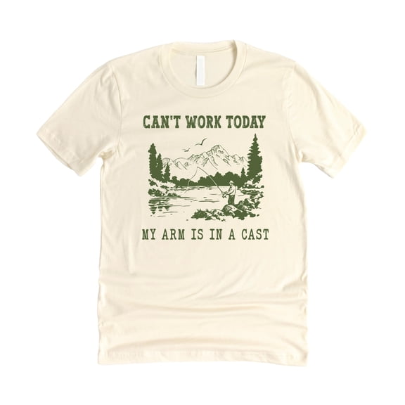 Can't Work Today My Arm is in a Cast Shirt for Men Funny Fishing T-Shirt Natural Shirt Adult 2XL
