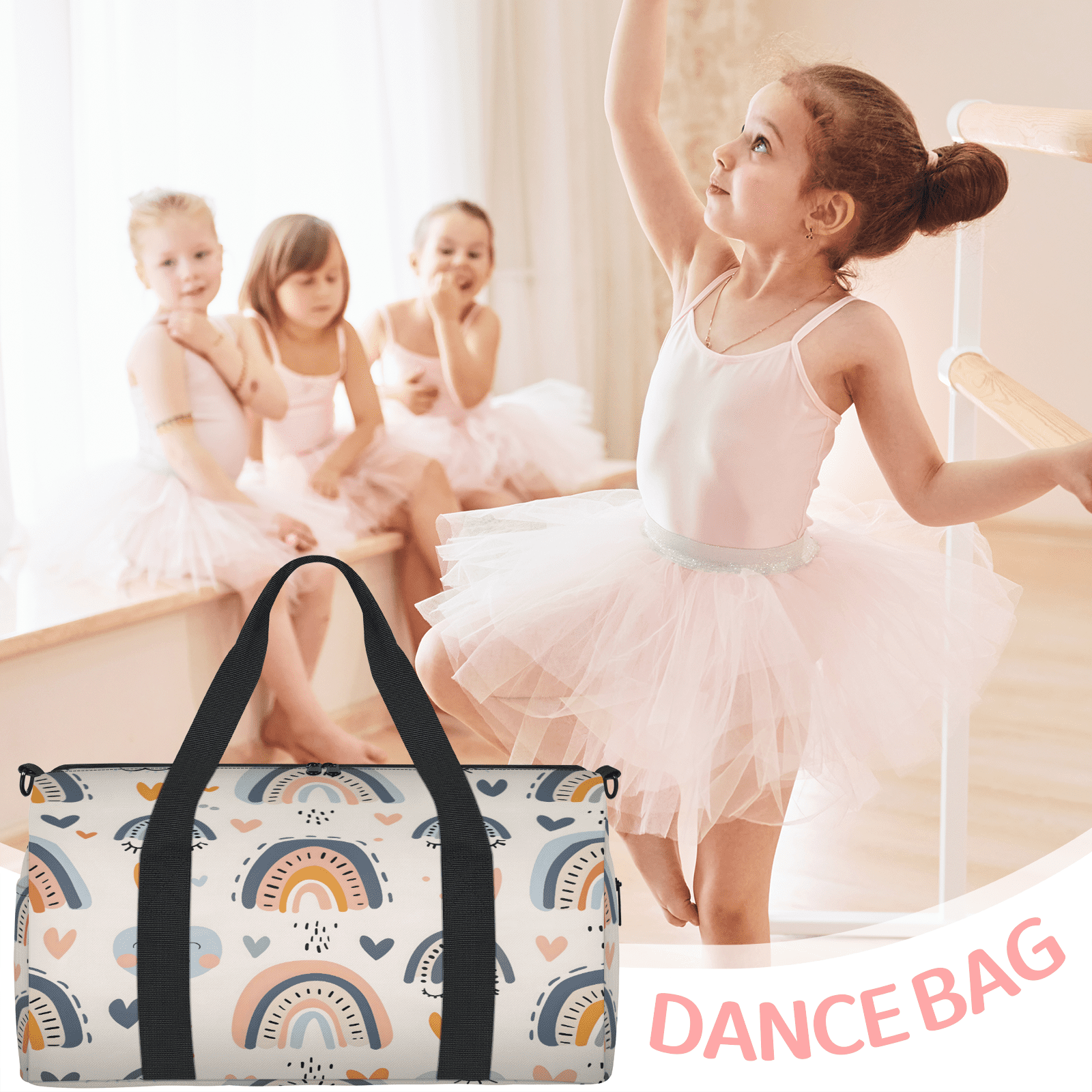 Herdesigns Rainbow Pattern Gym Bag for Women, Duffle Bag for Travel Sport, Lightweight Waterproof Carry on Weekender Overnight Dance Yoga Workout Bags