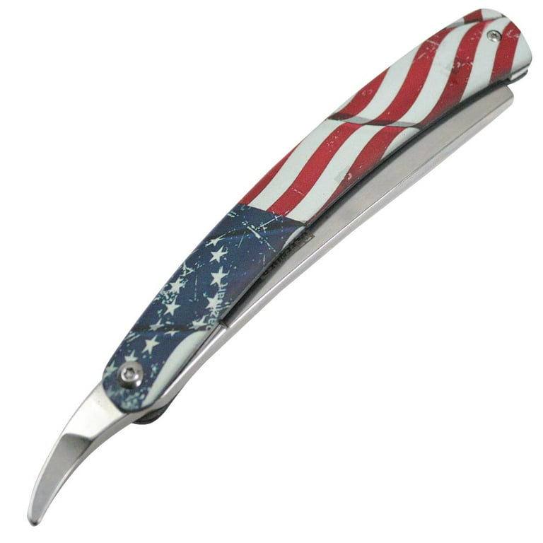 Defender-Xtreme 10' Straight Razor USA Flag Folding Knife 3CR13