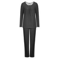 thumbnail image 3 of Women Pajama Set Pleats Long Sleeve Top with Straight Leg Pants Lounge Sets Sleepwear Loungewear with Pockets, 3 of 6