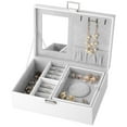 thumbnail image 1 of Faux Leather Womens Jewellery Box Storage Organizer Display Case with Mirror for Earring Ring Necklace, 1 of 7