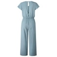 thumbnail image 5 of Jumpsuit Women Summer V Neck Lace Up Short Sleeve Rompers Jumpsuit Playsuit,Blue Women'S Polyester Jumpsuit M, 5 of 7
